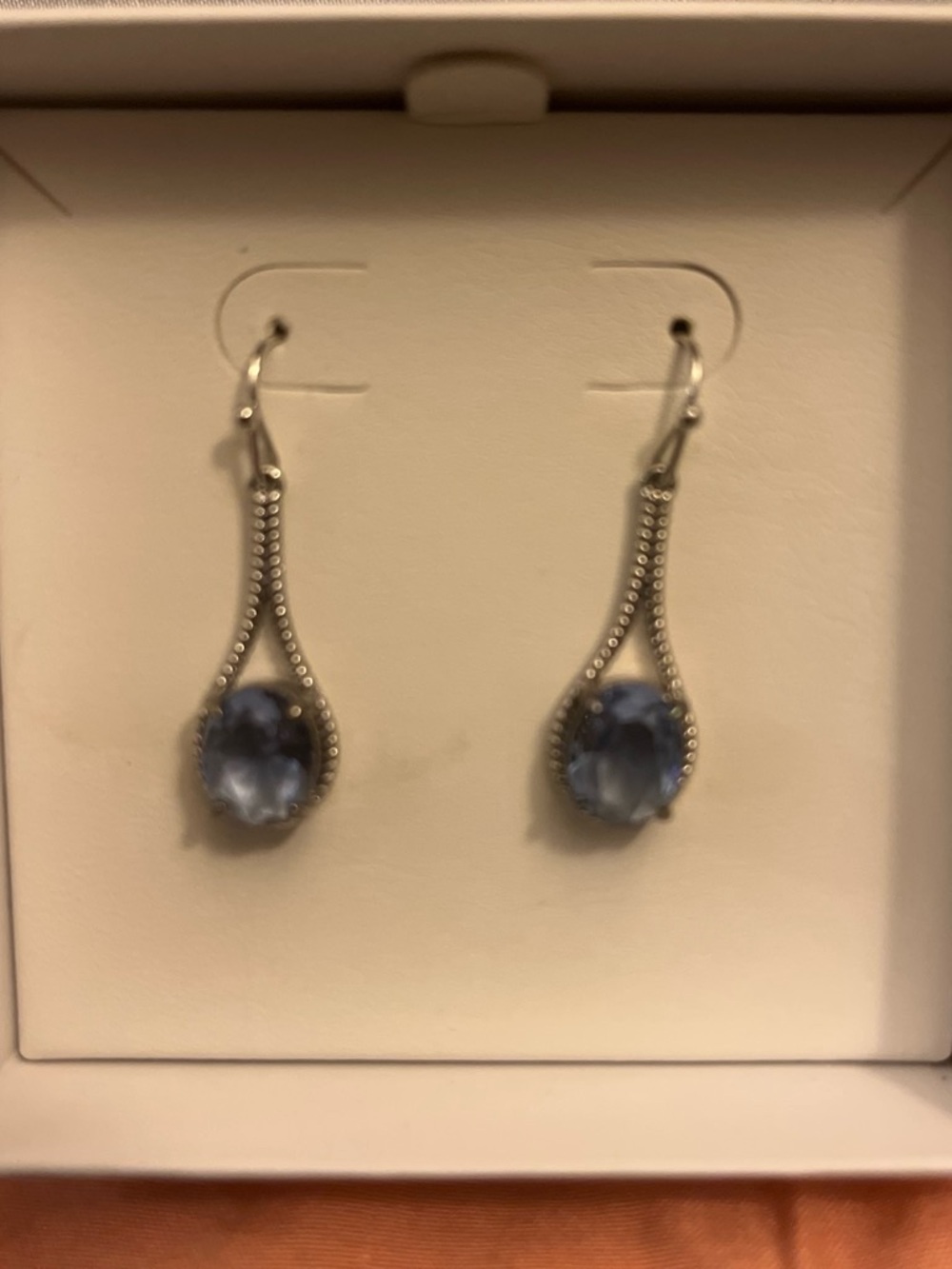 Delicate Silver-Tone Earrings with Blue Faceted Stones